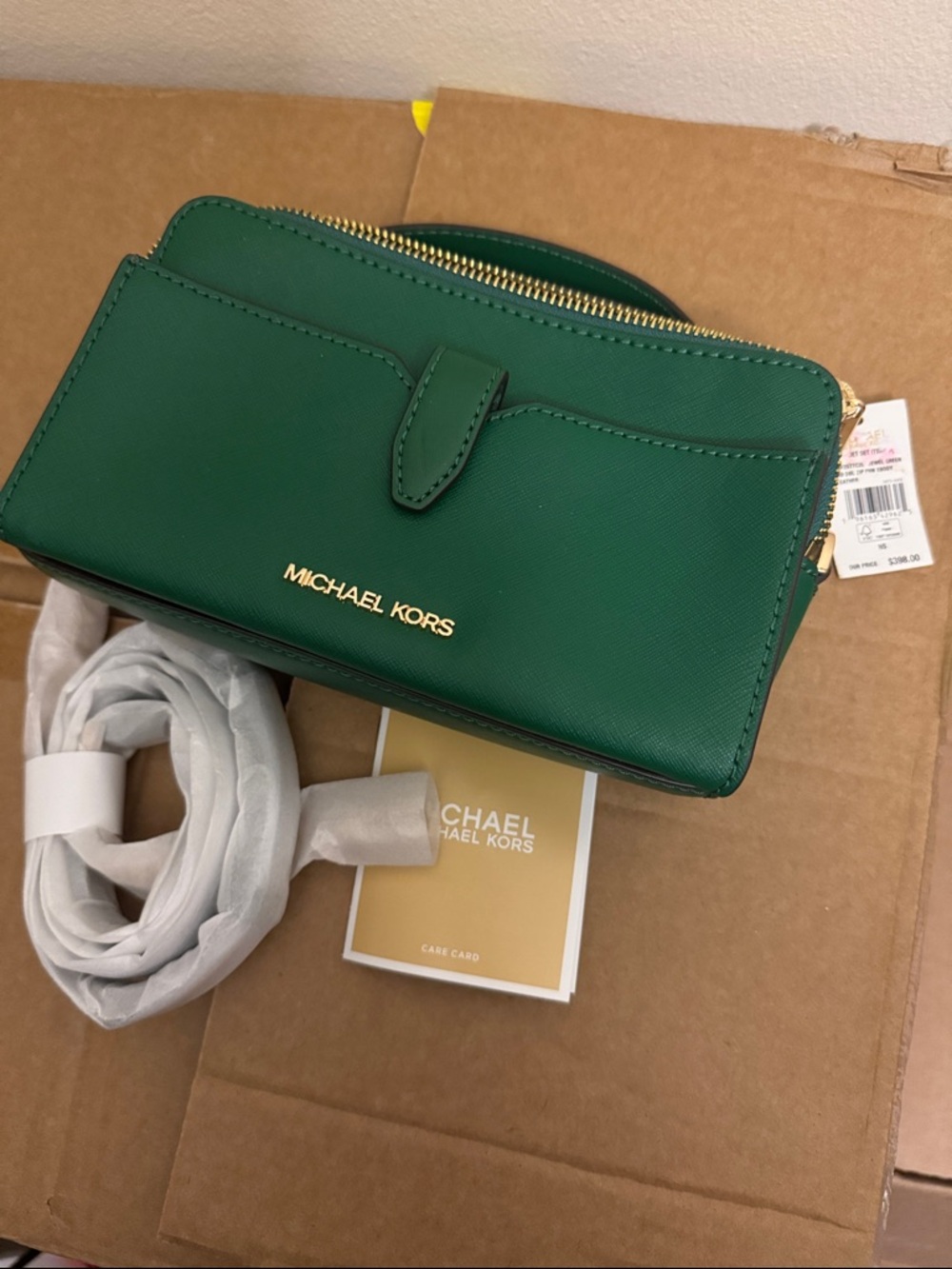 Michael Kors Emerald Green Saffiano Crossbody Bag with Gold Hardware